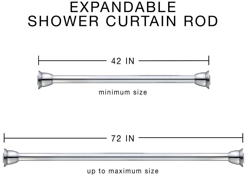 Splash Home Eire Shower Curtain Rod, 42 to 72 Inches Steel Adjustable Tension Curtain Rod - Non-Slip, No Drilling Shower Rods for Bathroom, Chrome - Image 3